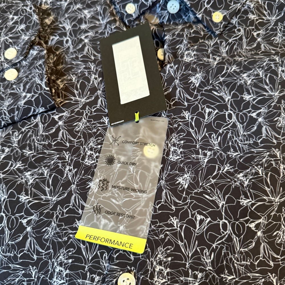 Murano Performance Button Up Shirt Mens 4XT Black Blue Floral Quick Dry NWT - Picture 4 of 11